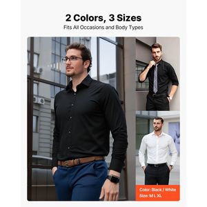 Camicia da Uomo Slim Fit a Maniche Lunghe con Bottoni, Tessuto Morbido Elasticizzato Antipiega, Stile Business Casual - Product Image 6