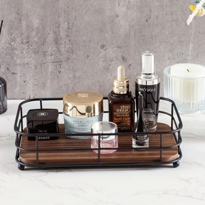 Plateau de rangement cosmétique en bois, design minimaliste rectangulaire, cadre en métal, emballage en une seule pièce - Product Image 2