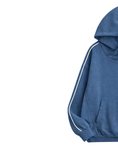 Sweat à capuche bleu personnalisé pour homme avec bandes contrastées aux manches, style streetwear décontracté, en molleton de coton, avec poche kangourou - Product Image 3