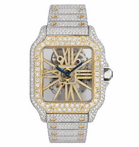 Montre Classique Citizen pour Homme, Luxe Hip Hop, Cadran Squelette Moissanite VVS Entièrement Sertie, Boîtier Carré Bicolore Or et Argent, Mouvement Quartz - Product Image 1