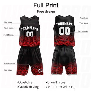 Uniforme de baloncesto con estampado digital personalizado en rojo rosa, conjunto de camiseta y pantalones cortos de baloncesto transpirables de secado rápido para adultos - Product Image 4