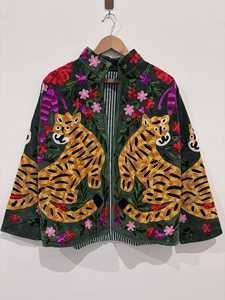 Chaqueta Bordada con Estampado de Tigre y Flores, Chaqueta Boho India Hecha a Mano, Vestidos Casuales de Manga Larga, Ropa Casual de Otoño - Product Image 1