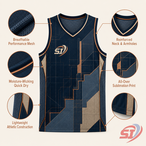 Camiseta de Baloncesto de Alta Calidad con Estampado Personalizado, Malla Transpirable, OEM, Marca Privada, Ropa Deportiva, Copper Indigo Architect - Product Image 6