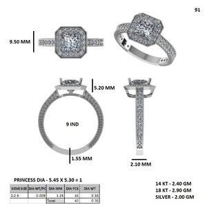 Bague de fiançailles en diamant de culture, taille radiant, solitaire avec pierres pavées sur les côtés, or 14 carats, bijoux pour femme - Product Image 6
