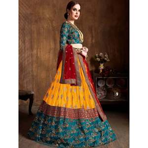 Plus Size Ball Gown <b>Wedding</b> Lehenga Choli with Embroidered Silk Ruffles Pearls and Lace - Product Image 6