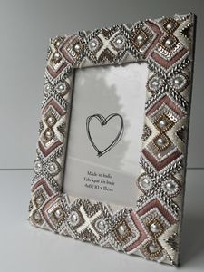 Handcrafted photo <b>frame</b> – bead <b>embroidery</b>, 4x6 inch, boho chic, ethnic style, unique decor, handmade gift, home accent - Product Image 4