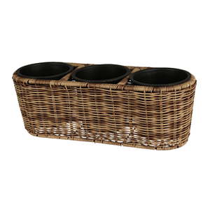Large Rattan 3-Room <b>Tree</b> Planter with <b>Plastic</b> Insert, Boho Chic Garden Flower Pot Wholesale Vietnam Handcrafted Indoor Home - Product Image 1