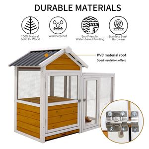 Grand poulailler extérieur en bois pour poulets et canards avec nichoir en PVC imperméable, cage pour oiseaux et lapins en jaune pour oiseaux et petits animaux - Product Image 3