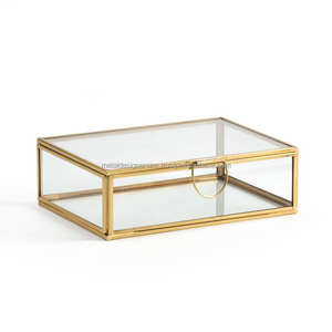 Boîte de rangement en verre, mallette de rangement à compartiments multiples, en métal doré, avec poignée dans le couvercle, pour j850aire et petits articles - Product Image 3