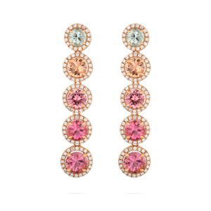 Boucles d'oreilles pendantes plaquées or rose avec cristaux roses et strass ronds taille brillant, bijoux de fête pour femme - Product Image 1