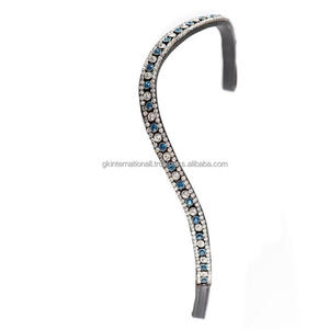 Banda de cejas de caballo de cuero inglés negro con forma de onda decorada con cristales brillantes diamantes de imitación mega banda de cejas Bling - Product Image 1