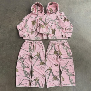ชุดเซ็ตเสื้อฮู้ดดี้สีชมพูฟอกสีลายพรางแบบ Real Tree สำหรับผู้หญิง พร้อมกางเกงขายาวทรงกว้าง ผ้าฟลีซ  แบบสองชิ้น  ผู้ผลิต - Product Image 1