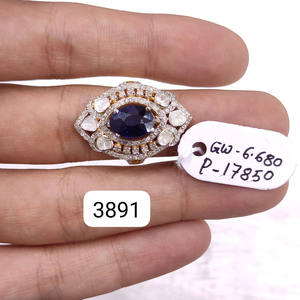 925 Sterling Silver Blue <b>Sapphire</b> Big Cluster Fine <b>Ring</b> with Polki Diamonds Luxury Wedding Fine Jewelry <b>Rings</b> <b>for</b> Customize Bulk - Product Image 1