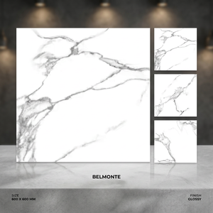 Azulejos de Porcelana Brillante con Patrón de Mármol Moderno de 20 mm, 600x600 mm, para Baño y Uso en Exteriores, Adhesivos, para Pisos Interiores de Villas - Product Image 4