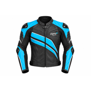 Blouson de moto en cuir unisexe personnalisé avec protection des épaules et des coudes, noir et bleu, coupe-vent, ignifuge, respirant, anti-UV - Product Image 2
