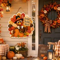 Décoration de Thanksgiving : Panneau mural en bois « Grateful Thankful Blessed » avec dinde et citrouille, style rustique campagnard
