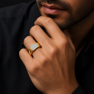 18ct Yellow Gold Diamond Cluster <b>Ring</b> for <b>Men</b> Luxury Geometric Statement Band Polished Finish Wedding Party Daily Wear Gift Jewe - Product Image 5