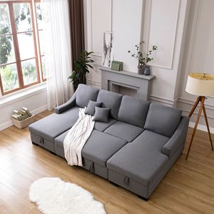 Divano Sezionale Letto con Doppio Spazio di Stoccaggio, Rivestimento Grigio e 2 Cuscini Rimovibili - Product Image 3