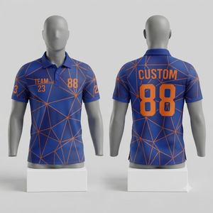 Custom Geometric Pattern Men's <b>Polo</b> Shirt Short Sleeve Blue <b>Orange</b> Digital Printed Sporty Quick Dry Team Uniform Apparel - Product Image 1