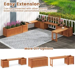 Garden Bench Planter Boxes Durable Hardwood Outdoor Benches with Faux Trees & Potted Plants Enhances Aesthetic Appeal - Product Image 4