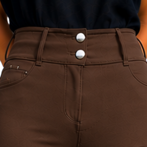 <b>Women</b> Chocolate <b>Brown</b> High Waist Equestrian Horse Riding <b>Leggings</b> Stretch Breeches Textured Fabric Front Pocket Design - Product Image 6