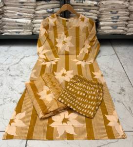 Traje Recto de Algodón Amarillo con Estampado Digital para Mujer, Corte Regular, Largo hasta la Rodilla, Ropa Casual Tradicional de India y Pakistán para Todas las Temporadas - Product Image 3