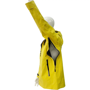 Men's <b>Yellow</b> Hooded Waterproof <b>Jacket</b> PU Coated Zipper Closure Sporty Style Autumn Wear Regular Fit Polyester Material - Product Image 2