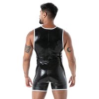 Combinaison en latex noire pour homme, taille mi-haute, coupe ajustée, sexy, style fetish, pour clubbing