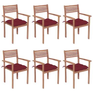 Sedie da Patio impilabili in 6 pezzi in legno di Teak massiccio con cuscini Set di mobili da giardino Premium - Product Image 1
