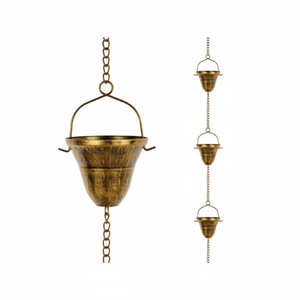 Chaîne de pluie durable en aluminium martelé à coupes longues pour gouttières, revêtement noir thermolaqué, remplacement de gouttière de descente, installation facile, jardin - Product Image 5