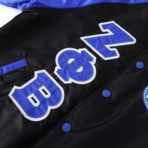Veste bomber en satin noir et bleu Zeta Phi Beta, broderie en chenille, doublure personnalisée, veste universitaire grecque pour femmes, boutons pression, vêtements haut de gamme - Product Image 4