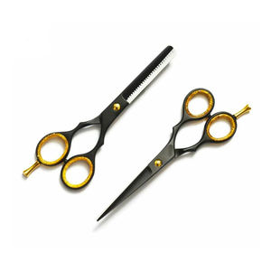 Ciseaux professionnels pour la retouche des cheveux, en acier inoxydable, 28 dents, pour droitiers, manche long, usage en salon, noir et or, kit de barbier - Product Image 4
