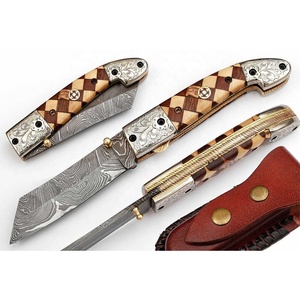 Couteau de poche pliant tactique de survie en plein air à lame Tanto en acier Damas de qualité industrielle avec manche en bois – Prix de gros - Product Image 6