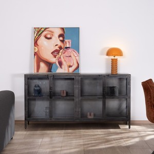 Vandana Autumn Matter Black metal <b>sideboard</b> with glass doors, 4 doors Black Cook - Product Image 1