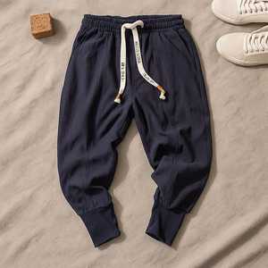 Men's Navy Blue <b>Harem</b> Pants Elastic Waist Drawstring Cotton Casual Joggers Autumn Wear - Product Image 5