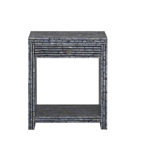 Cómoda de almacenamiento contemporánea con diseño de mosaico de ladrillo gris oscuro, que funciona como mesita de noche decorativa de un solo cajón con tapa de capiz. - Product Image 4
