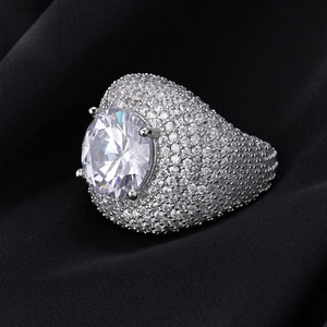 Mens 925 <b>Silver</b> Moissanite Round <b>Solitaire</b> Iced Signet <b>Ring</b> Large Centre Stone Pave Statement Luxury Jewellery <b>Ring</b> for Men - Product Image 2
