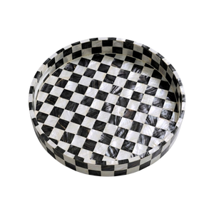 ถาดเสิร์ฟทรงกลมลายตารางฝังมุกประณีต งานฝีมือสุดหรู ตกแต่งบ้านอย่างเป็นมิตรกับสิ่งแวดล้อม เหมาะสำหรับเสิร์ฟกาแฟ - Product Image 3