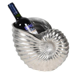 Enfriador de Vino de Lujo con Diseño de Concha de Nautilus en Aluminio Pulido, Cubitera Moderna Plateada con Forma de Concha Marina para Decoración Costera, Enfriador de Champán - Product Image 1