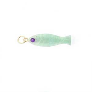 Natural Amazonite With Peridot Birthstone Fish Eye Pendant, Handmade Carved Gemstone Necklace Gold Plated Lucky Fish Jewelry - Product Image 3