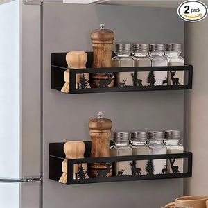 Lot de 2 paniers magnétiques en métal pour épices, à fixer sur réfrigérateur, organisateurs de rangement pour assaisonnements, pour la décoration intérieure K - Product Image 4