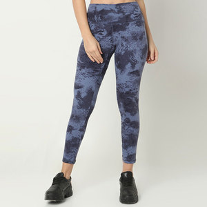 High Waist Ankle-Length Printed <b>Leggings</b> Women's Sporty Stretch Knitted Spandex Polyester Blue Tie-Dye <b>Pattern</b> Workout Wear - Product Image 1