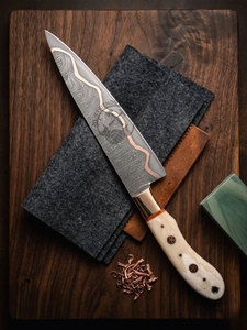 Nouveau couteau de chef de cuisine artisanal de luxe en cuivre multicouche - Gyuto professionnel, lame de 8 pouces, épaisseur de 3 mm, manche en bois - Product Image 3