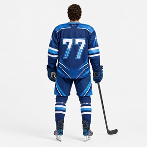 Uniforme de hockey sur glace bleu pour hommes, manches longues, gants, patins, polyester anti-humidité, vêtements d'équipe pour adultes, prix de gros avec OEM ODM - Product Image 5