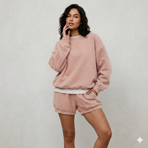 Women <b>Mock</b> <b>Neck</b> <b>Top</b> Styled With Shorts Set Soft Comfort Relaxed Fit Easy Outfit Daily Casual Wear Clothing - Product Image 1