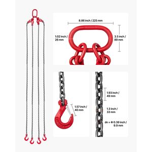 Braca di sollevamento a 4 bracci in acciaio legato G80 per impieghi gravosi, lunghezza 10 piedi, capacità 22.900 libbre - Product Image 2