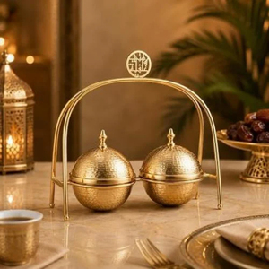 Convertible Metal <b>Serving</b> Set Round <b>Lidded</b> <b>Bowls</b> Polished Gold Finish <b>with</b> Arched Stand for Dry Fruits and Nuts <b>Serving</b> <b>Bowls</b> - Product Image 6