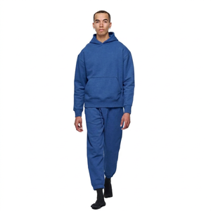 Ensemble survêtement homme beige à capuche et pantalon de jogging, coupe décontractée, longueur intégrale, couleur unie, en polyester, pour l'hiver - Product Image 4
