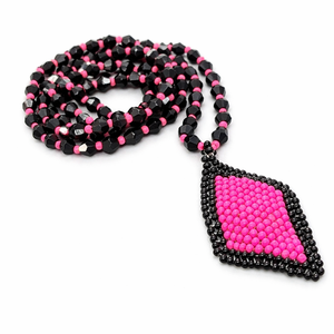 Collar de Cristal Facetado Negro y Rosa con Colgante de Cuentas Hecho a Mano, Joyería de Moda para Mujer, en Caja - Product Image 1