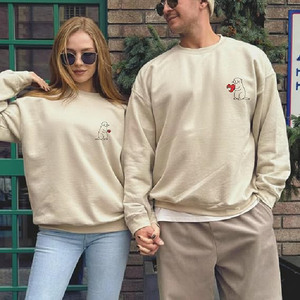 Sudaderas con capucha bordadas con diseño de nutria rosa y negra para mujer, sudadera informal con estampado de dibujos animados, sudadera con capucha de fibra de bambú y algodón, ropa de otoño - Product Image 3